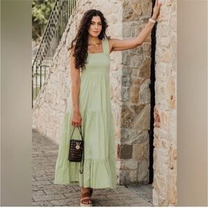 ABERCROMBIE & FITCH Lime Green Smocked Maxi Dress with Pockets